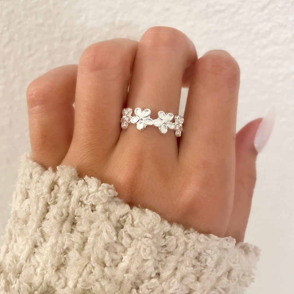 925 Sterling Silver Dainty Flower Ring Minimalist Ring Chic Boho Ring